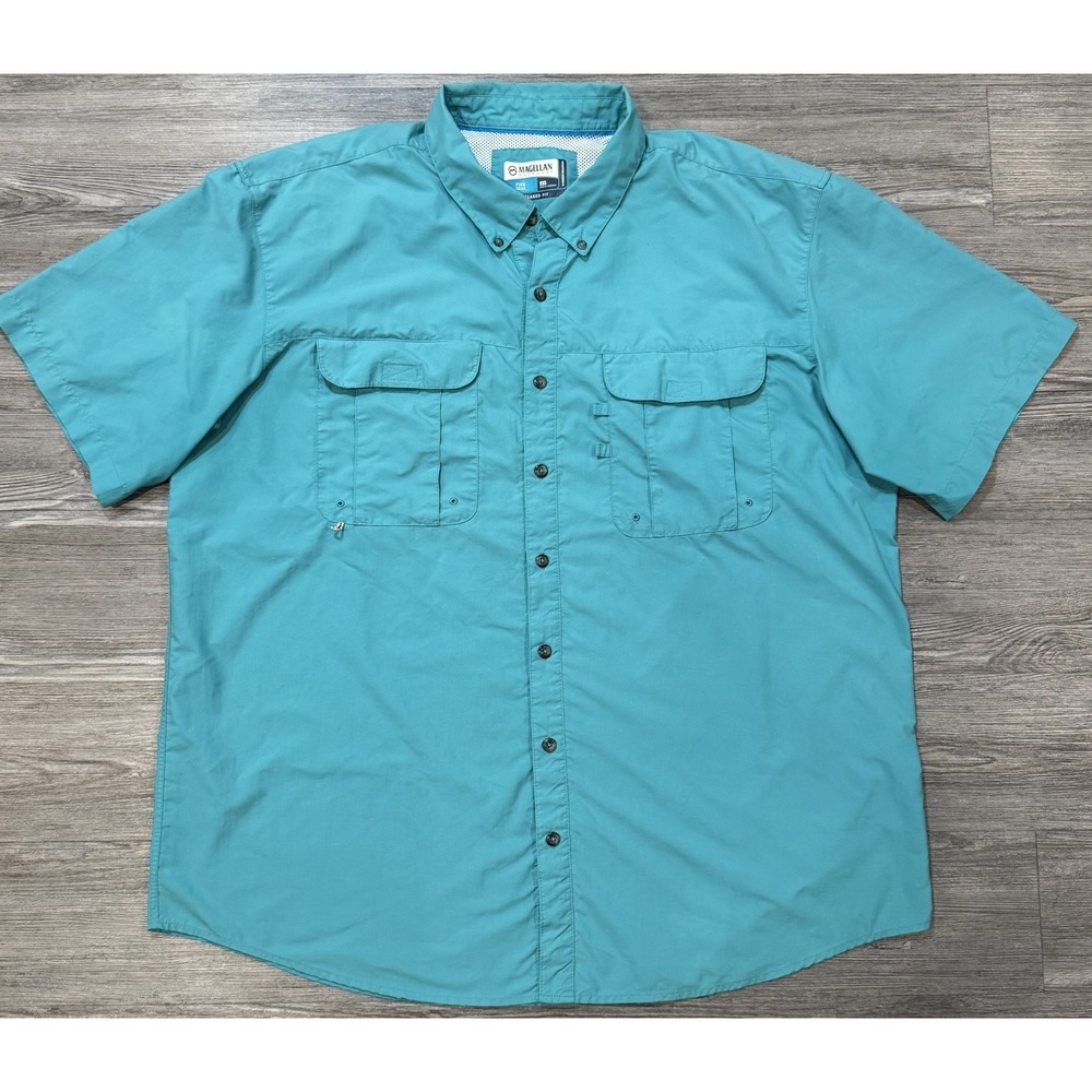Magellan Outdoors Fish Gear Fishing Shirt Men's 2XL Blue Button-Down Pockets